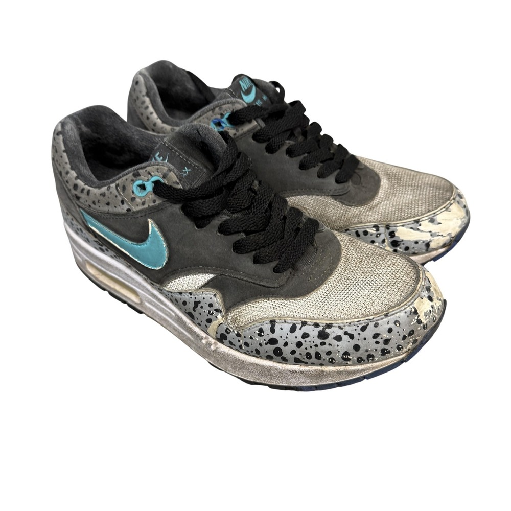 Nike Air Max 1 Shoes Mens Size 8 Gray Teal Safari Animal Print 811373-100